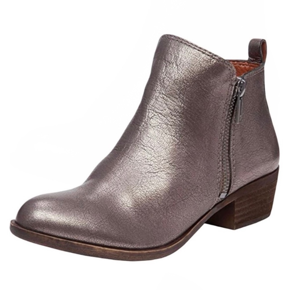 Lucky Brand Basel Boots Women's Size 7.5 Leather Old Pewter Western Side Zipper